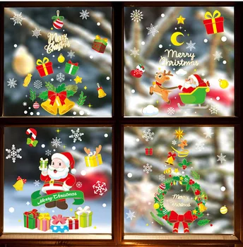 Рождественское украшение Окно Стеклянные наклейки Мультфильм Санта-Клаус Снеговик Рождественская елка Наклейки на окно Счастливого Рождества Декор для дома