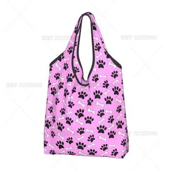 Розовая собачья лапа кость плитка узор тотализатор сумка сумка для покупок портативная сумка для покупок перерабатываемые продуктовые сумки для женщин мужчин и шоппинг работа