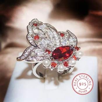 Роскошное классическое кольцо с красным драгоценным камнем Кристалл Модное открытие Полное бриллиантов Дамы Аксессуары для пальцев High Sense Юбилейный подарок