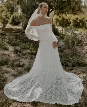 Свадебные платья в стиле бохо А-силуэт с длинными рукавами Кружево Богемное свадебное платье Свадебные платья Vestidos De Novia
