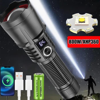  Сверхдальнобойный тактический фонарик Высокая мощность Светодиодный фонарик USB Перезаряжаемый Сильный Свет Лампа Открытый Портативный Фонарь Водонепроницаемый