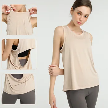 Свободная быстросохнущая блузка без рукавов для бега фитнес тренировки женские LULU жилет для йоги футболка