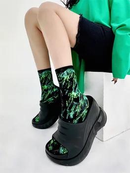 Симпатичные женские носки Хлопковый принт Ретро Градиент Тай-дай Дышащий Японская Мода Повседневная Осень Зима Теплые Смешные Носки