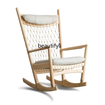 Скандинавская гостиная Кресло-качалка из массива дерева Кресло для сна Одноместный диван Стул из ротанга Кресло для отдыха