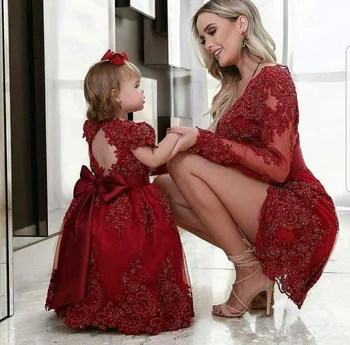 Скромный красный кружево мать невесты платья футляр короткие бисерные формальные вечерние платья для вечерних вечеринок с длинными рукавами дочь для мамы