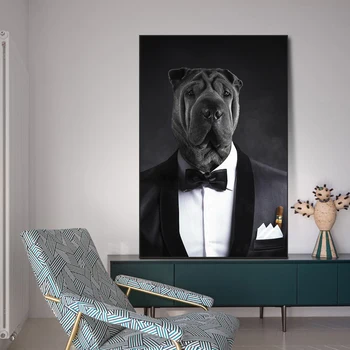 Современная собака в костюме Картины на холсте Художественные плакаты и принты Скандинавская собака Картины на холсте для гостиной Cuadros