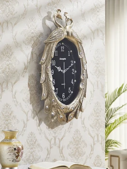  Современный минималистичный новый китайский стиль Гостиная Павлин Настенные часы Домашнее искусство Карманные часы Кварцевые часы Спальня Ультра-тихие часы