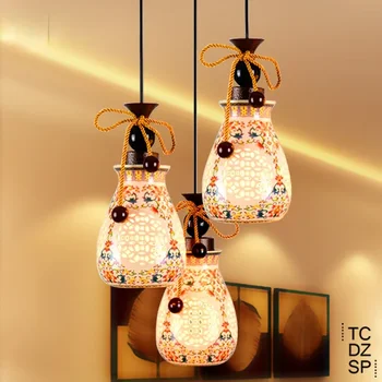 Современный новый китайский стиль подвесной светильник керамический ресторан люстра барная лампа дуплексная лестница люстра