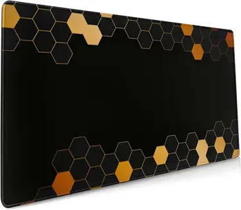 Сотовый удлиненный коврик для мыши 35,4x15,7 дюйма Минимализм Черное золото Шестиугольник Нескользящая резиновая основа Большой игровой коврик для мыши для офиса