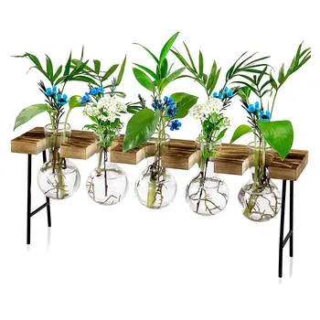 Станции размножения Настольный террариум для воздушных растений, стеклянный плантатор Стеклянная ваза с деревянной подставкой - террариум для растений