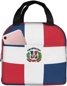 Сумки для ланча с флагом Доминиканской Республики для женщин и мужчин Портативная многоразовая изолированная сумка для ланча с сумкой-холодильником с передним карманом для работы