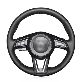 Сшитый вручную черный кожаный чехол на рулевое колесо автомобиля для Mazda 3 Axela Mazda 6 Atenza CX-3 2018-2019 CX-5 2017-2019