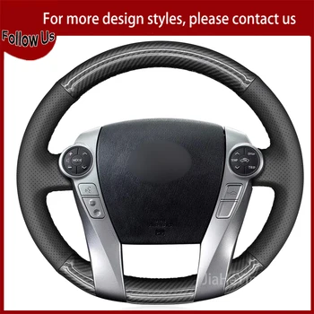 Сшитый вручную чехол на рулевое колесо автомобиля из черного углеродного волокна для Toyota Prius 30 (XW30) Prius + Prius C Prius V 2011-2020 Aqua