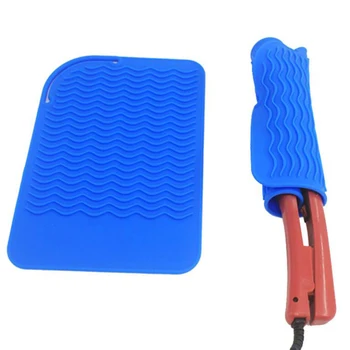 Термостойкий дорожный коврик с удобной ручкой для плойки и утюжков, серый, черный, синий, пищевой силикон, 230x167x6 мм