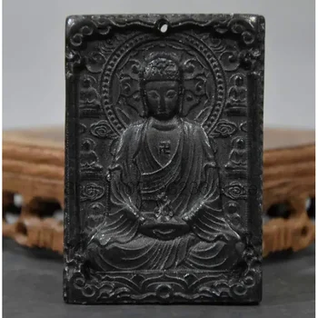 Тибет Хуншань Культура Природный Метеорит Буддизм Сидящий Будда Статуя Талисман Коллекция Кулон Ювелирные изделия Украшение Будда
