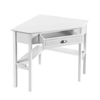 Угловой письменный стол с ящиком для хранения, белый