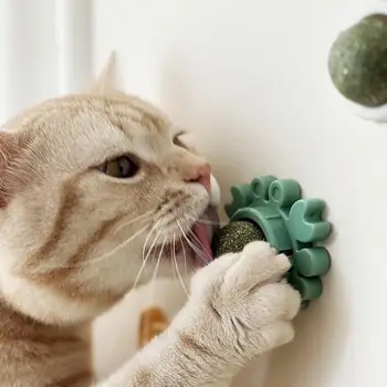  Удаление зубного камня для кошек Игрушки для кошек для мебели Способствуют пищеварению Кошачья мята Настенный мяч Игрушка Stick-on Design Освежить дыхание