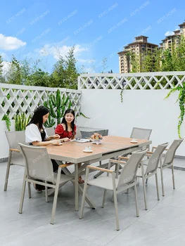 Уличный стол и стулья, вилла с садом во дворе, выдвижной обеденный стол, пластиковая деревянная терраса, открытый водонепроницаемый