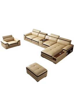 Функциональный диван с кожаной окантовкой Nordic верхнего слоя, размер для отдыха, комбинация для хранения в гостиной