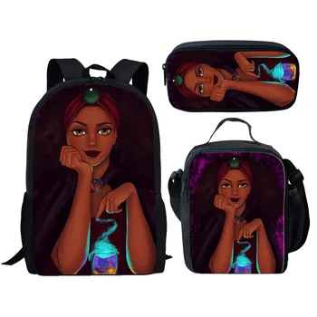 Хип-хоп Популярные Смешные Африканские Девушки 3D-печатные 3 шт./комплект Школьные сумки для учеников Рюкзак для ноутбука Сумка для ланча Пенал