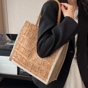  Холщовая сумка большой емкости Женская женская 2023 Новая модная повседневная смена плеча Студенческий класс Портативная пригородная сумка