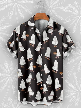  Хэллоуин Мода Мужская рубашка Лето Фестиваль призраков 3D Печать С коротким рукавом Высокое качество Топы Оверсайз Гавайская рубашка для мужчин
