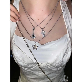 Циркон Ожерелье Гитара Звезда Кулон Чокер Модные ювелирные изделия Подарок для женщин