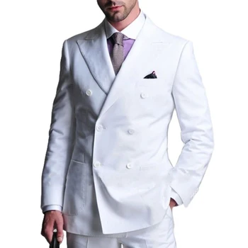 Элегантная одежда для мужчин Блейзер Белый Обычный Свадебная вечеринка Однотонный Изготовленный на заказ двубортный остроконечный лацкан Slim Fit 2023