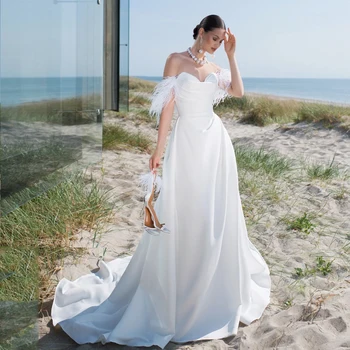 Элегантные белые свадебные платья Свадебные платья с вырезом Sweetheart Pleat Sweep Train Передний разрез A-Line Vestidos De Novia 2024