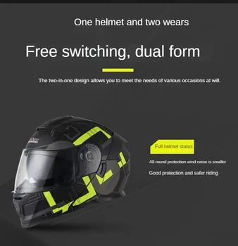 Электрический мотоцикл Мотоциклетный шлем с полным покрытием с двумя линзами с вентиляцией и защитой от падения