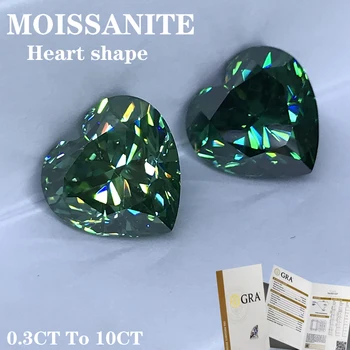 зеленый цвет свободный муассанит камень в форме сердца бриллиантовая огранка VVS1 драгоценный камень от 0,3 до 10 карат для ювелирных изделий поставщик фабрики