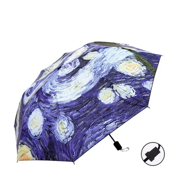 зонтик зонт складной зонт женский ветрозащитный зонтик масляная живопись зонтик дождь женское качество черное покрытие солнцезащитный козырек
