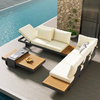  индивидуальный уличный диван из тикового алюминиевого сплава с защитой от дождя и солнца чайный стол во дворе вилла отель