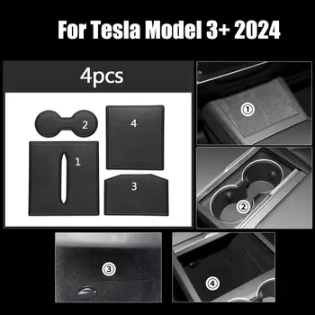  кожаная прокладка дверного слота для Tesla Model 3 + 2024 Противоскользящие ворота Коврик для чашки Коврик для дверных канавок Новая модель3 Аксессуары для интерьера автомобиля