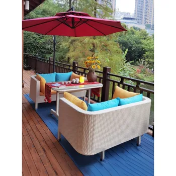 креативная уличная мебель из ротанга из ротанга, балкон для отдыха, антитканый садовый стол и стул, комбинация журнального столика во дворе