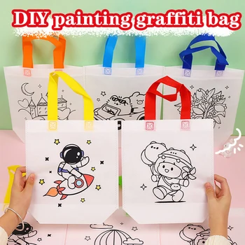мультяшная сумка для граффити с маркерами для раскрашивания Ручная роспись Нетканые сумки для детей Декоративно-прикладное искусство Цветное наполнение Сумка для покупок
