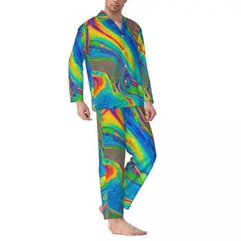 неоновая краска пижама мужская красочная мраморная печать прекрасная ночная пижама осень 2 шт. повседневные негабаритные пижамные комплекты на заказ