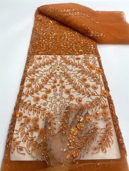нигерийская кружевная ткань из бисера ручной работы 2023 Высокое качество пайетки Вышивка бисером Африканская французская кружевная ткань для платья