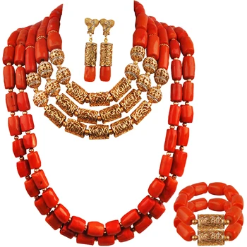нигерийское свадебное оранжевое коралловое ожерелье африканские свадебные ювелирные изделия