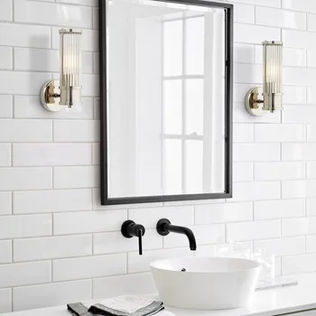 никелевый настенный светильник современный стеклянный настенный светильник прикроватная стена освещение ванная комната зеркало никелевое бра