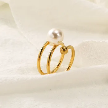 новые модные двухслойные кольца с маленьким жемчугом модные ювелирные изделия из нержавеющей стали для женщин мужские обручальные кольца бесплатная доставка