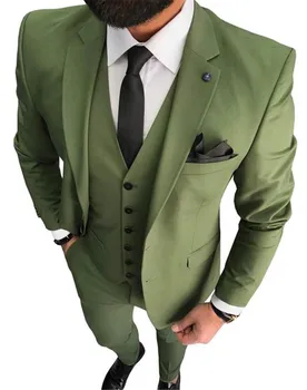 оливково-зеленый мужской костюм 3 шт. формальный деловой вырез с лацканом смокинги смокинги костюм для свадьбы (блейзер + жилет + брюки