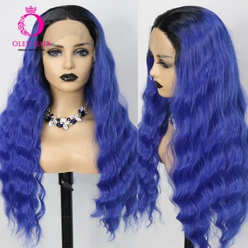 омбре синего цвета синтетический 13x4 кружева спереди для тела волна высокотемпературный волокно бесклеевой драг-квин косплей парики для черных женщин