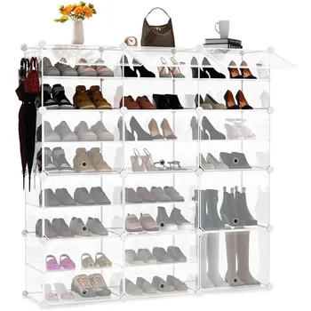 органайзеры для обуви и хранилище, 8-ярусная пластиковая прозрачная стойка для обуви с дверцей, 48 пар расширяемых органайзеров для обуви, пластиковое хранилище для обуви