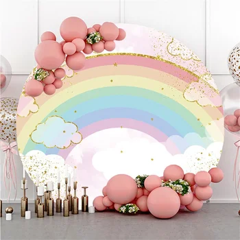 пастельный радуга круглый фон baby shower girls 1-й день рождения украшения для вечеринки золотые блестящие звезды облака круг фоновая обложка
