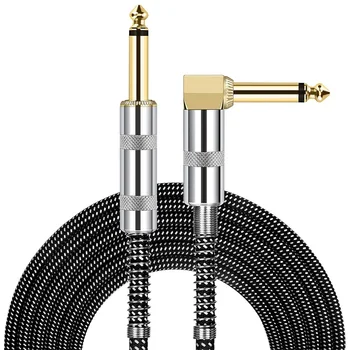  плетеный гитарный кабель 3 м 5 м высокоэластичный аудиокабель из ПВХ 6,35 мм 1/4 дюйма под прямым углом черный белый для электрических инструментов