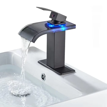  смеситель смеситель неэлектрический светодиодный таз латунный водопад ванная комната на палубе умывальник умывание умывание умные стеклянные краны для гидроэнергетики