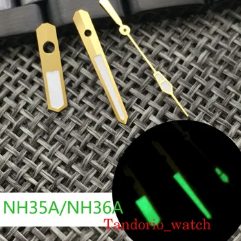 часы Детали Руки Иглы Зеленый Светящийся Золотой Край Для NH35A NH36A 7s26 7s36 7s25 7s35 6r15 4r15 4r35 4r36 Автоматический механизм