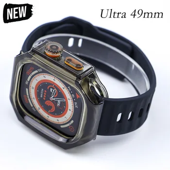 чехол+силиконовый ремешок для Apple Watch 49 мм Ultra 2 Прозрачный чехол для ПК Спортивный мягкий браслет для iWatch Series 49 мм ulta Аксессуары